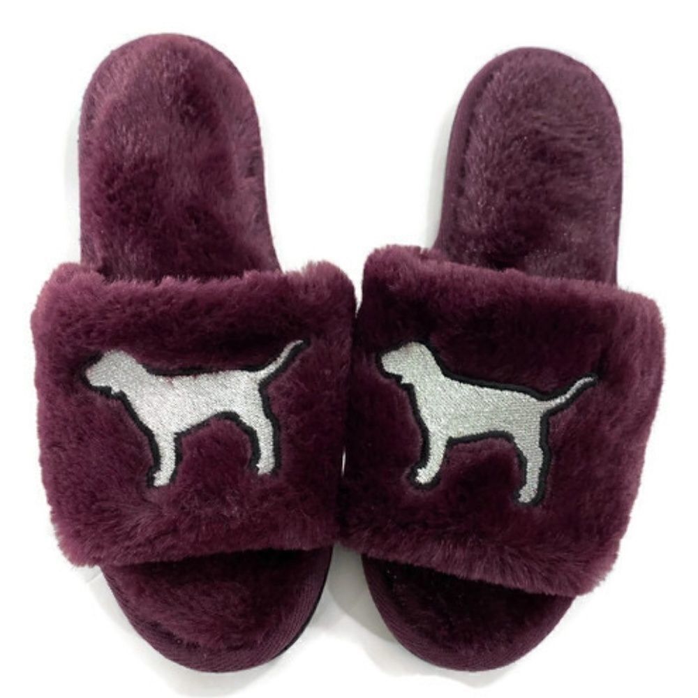 Victoria's Secret PINK Dog Fluffy Slides Slippers